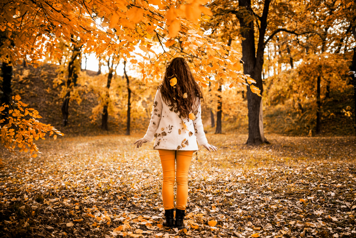 Frau von hinten in einem Herbstwald